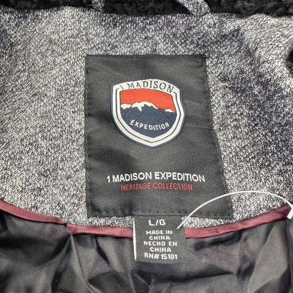 1 Madison Expedition Hoodie Womens Large Gray Heather Sherpa Hood Full Zip - Picture 4 of 8